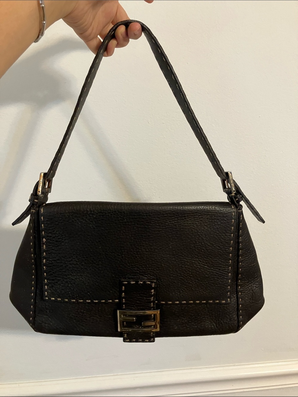 Fendi Mama Baguette Selleria Black Leather Bag